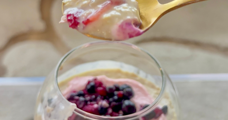 High Protein Berries and Cream Overnight Oats