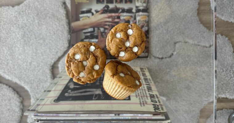 White Chocolate Chip Pumpkin Protein Muffins